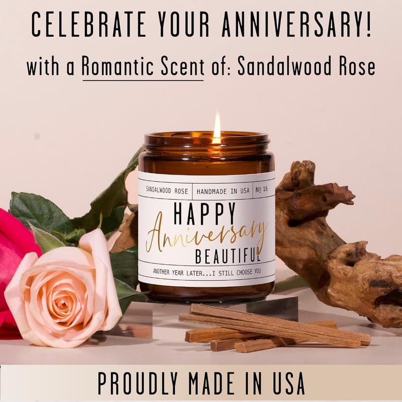 Happy Anniversary Candle for Her - Sandalwood Rose, 50Hr Burn