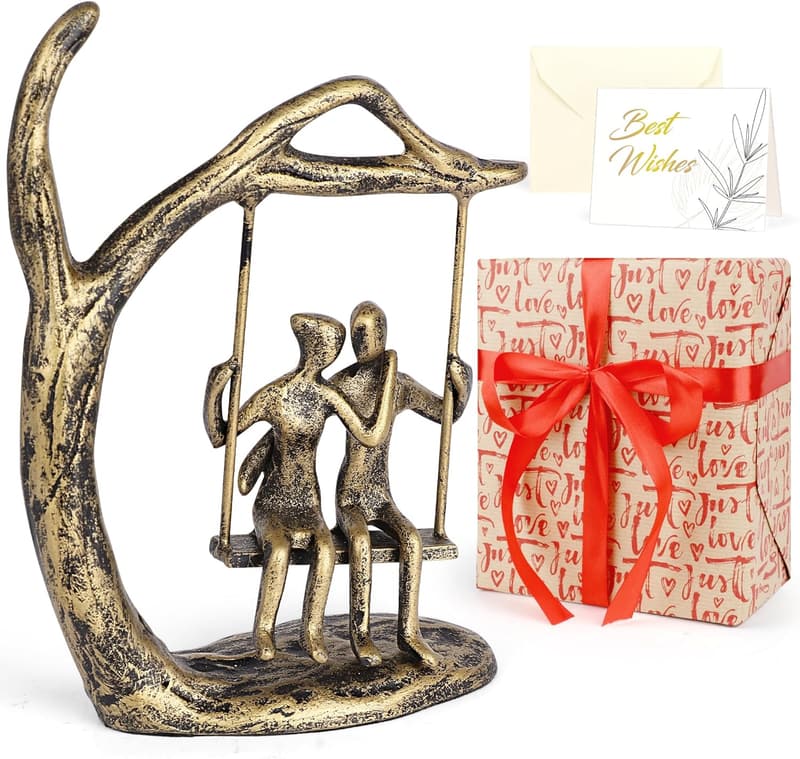 Anniversary Gifts: Antique Gold Couple Statue Sculpture Decor