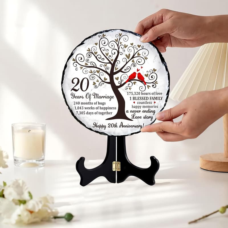 20th Anniversary Slate Plate – Elegant Keepsake for Couples