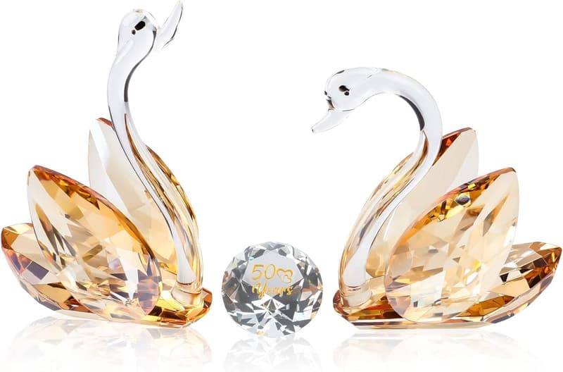 50th Anniversary Crystal Swan Figurine for Couples