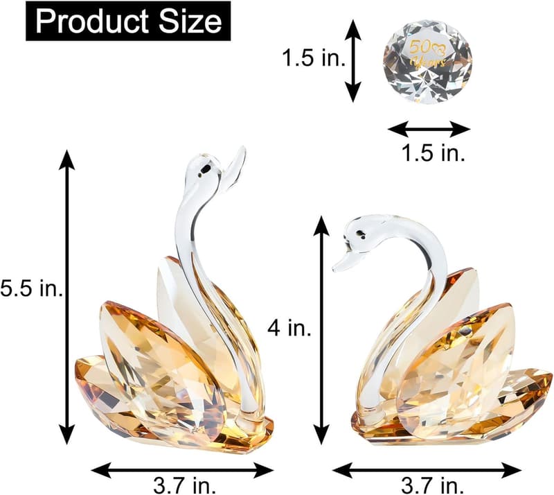 50th Anniversary Crystal Swan Figurine for Couples