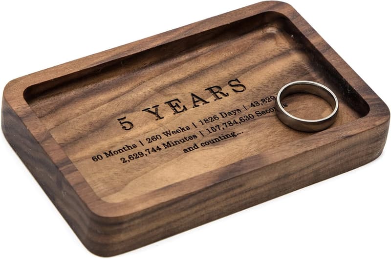 5th Anniversary Engraved Wood Ring Dish for Couples