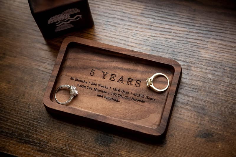 5th Anniversary Engraved Wood Ring Dish for Couples
