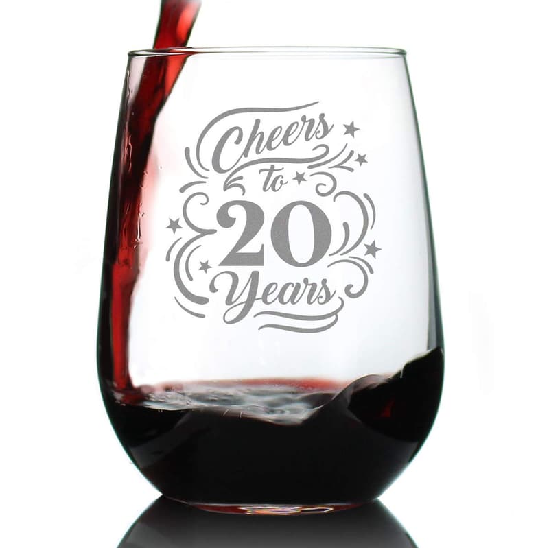 20th Anniversary Stemless Wine Glass - 17 oz Gift for Couples