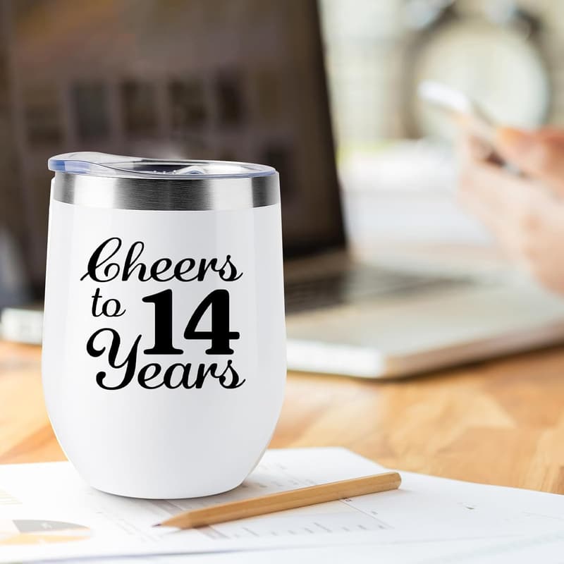 14th Anniversary Wine Tumblers for Couples - 12 oz, 2 Pack