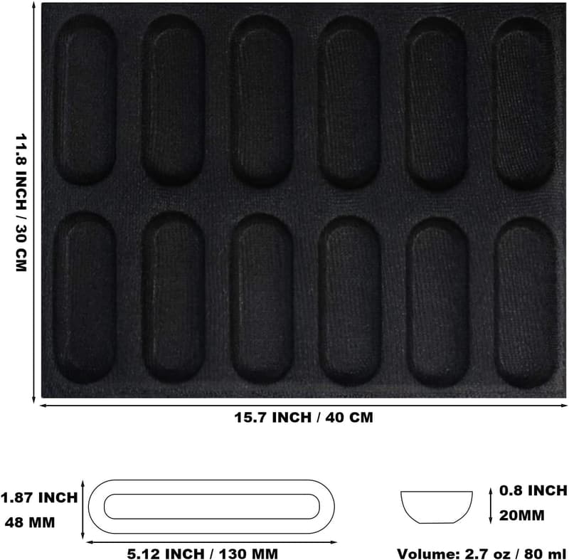 Silicone Baking Mold for Hot Dog Buns and Bread Rolls