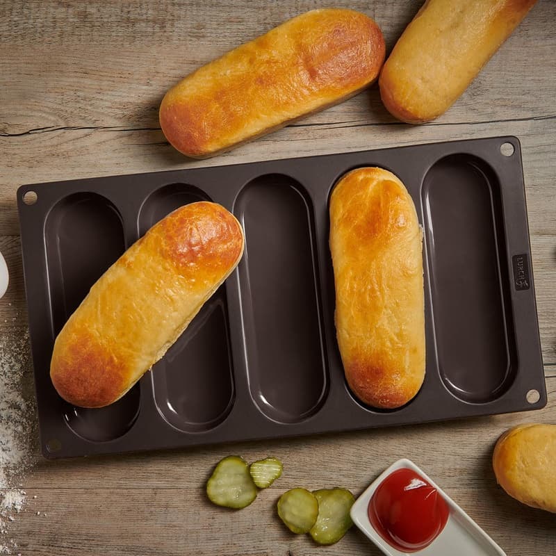 Silicone Hot Dog Bun Mold - Non-Stick Baking Tray, 6-Inch