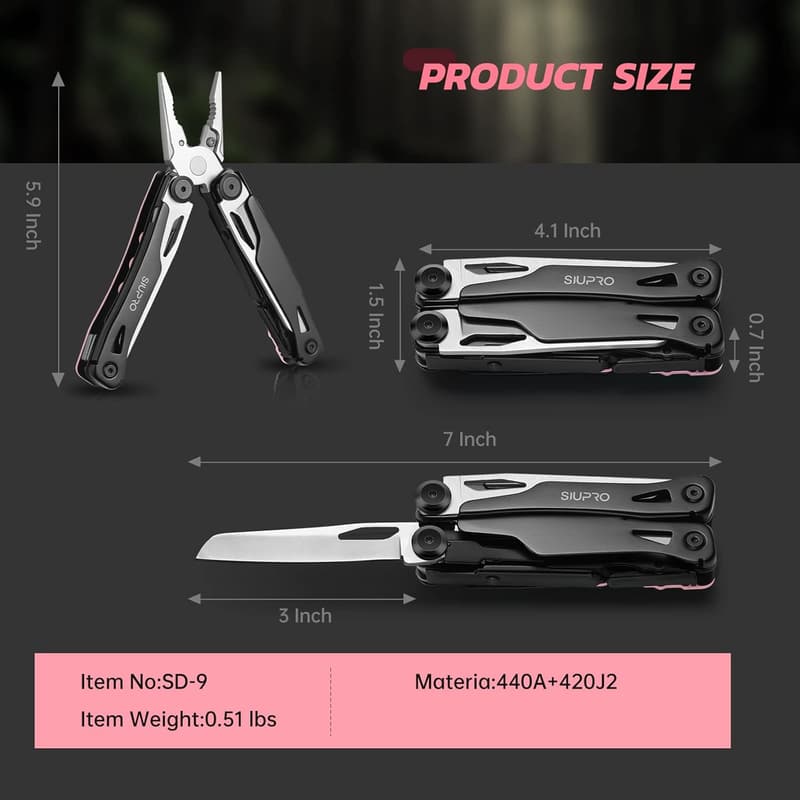 Fathers Day Pocket Multitool Knife with Clip & Pouch