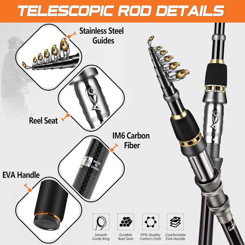 Telescopic Carbon Fiber Fishing Rod and Reel Combo for Men