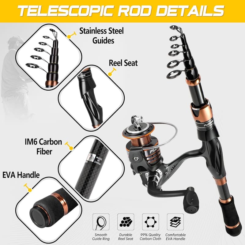 Telescopic Fishing Rod and Reel Combo - Lightweight Carbon Gear