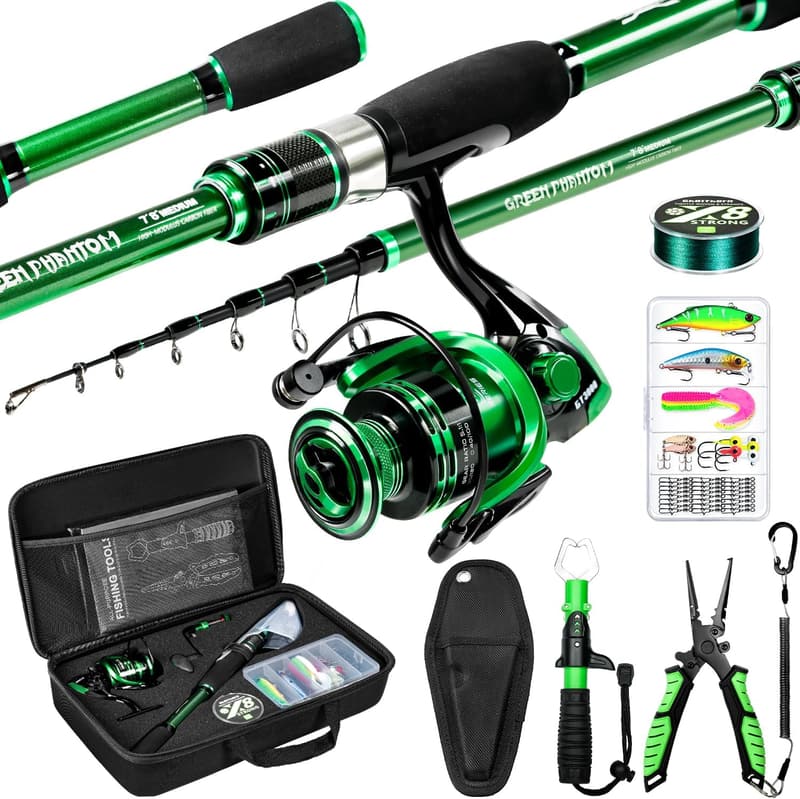 Collapsible Graphite Fishing Rod and Reel Combo for Travel