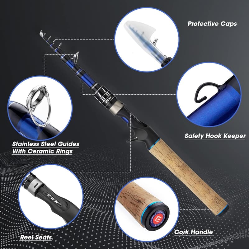 Portable Telescopic Fishing Rod - 24T Carbon, Cork Handle