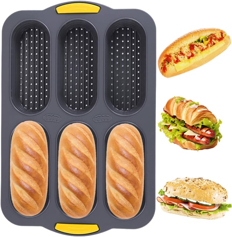 Silicone Hot Dog Bun Pan, 6 Cavity Nonstick Baking Tray