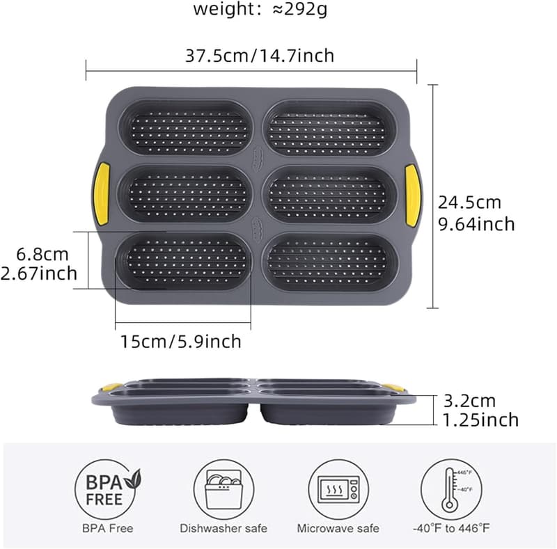Silicone Hot Dog Bun Pan, 6 Cavity Nonstick Baking Tray