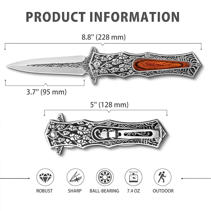 Valhalla Pastor Folding Knife, 3.7'' Liner Lock EDC Gift for Men