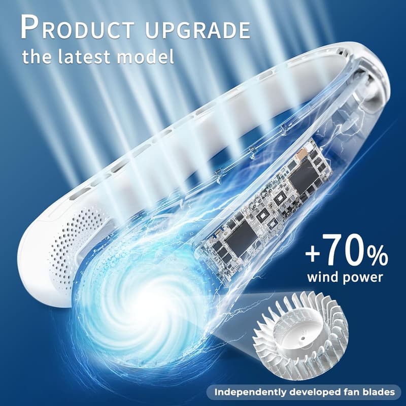 Portable Neck Fan - 360° Cooling, Strong Wind, 5200mAh Battery