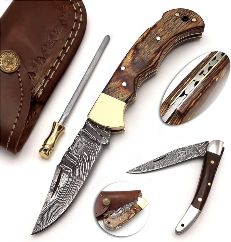 Handmade Damascus Folding Pocket Knife Set for Men