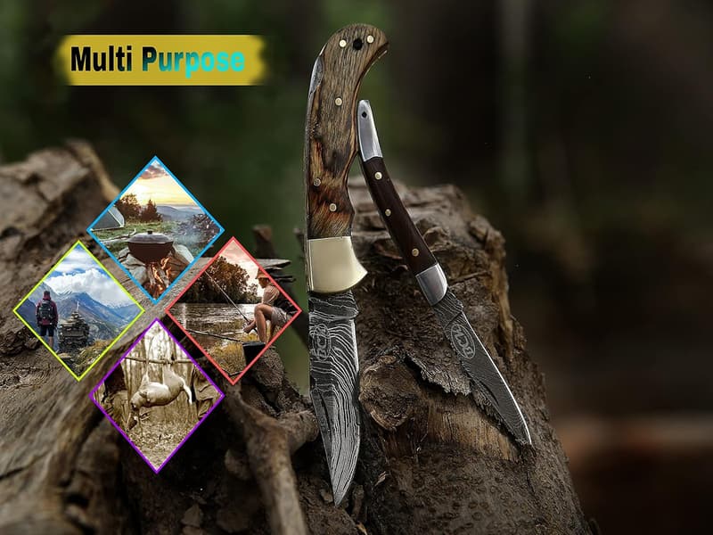 Handmade Damascus Folding Pocket Knife Set for Men