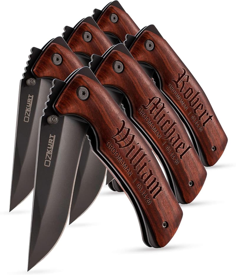 Personalized Engraved Pocket Knife Set for Groomsmen