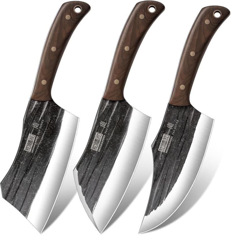 High Carbon Steel 3-Piece Butcher Knife Set for Cooking & BBQ