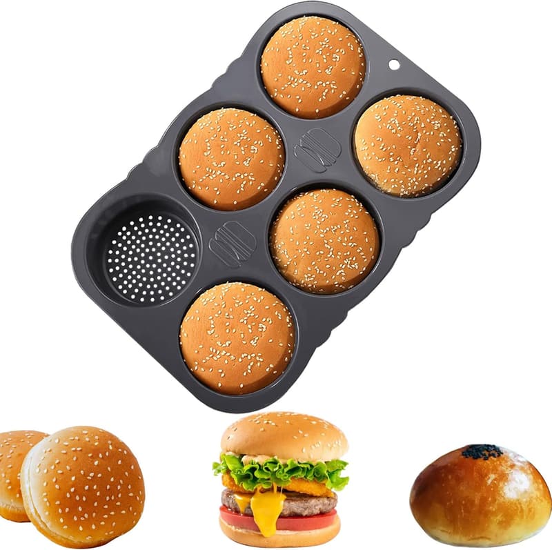 Silicone Hamburger Bun Mold - 6 Cavity Non-Stick Baking Pan