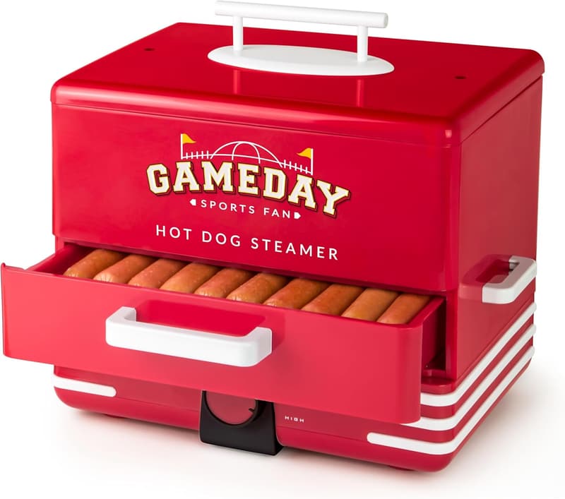 Game Day Hot Dog Steamer & Bun Warmer for 20 Dogs & 8 Buns