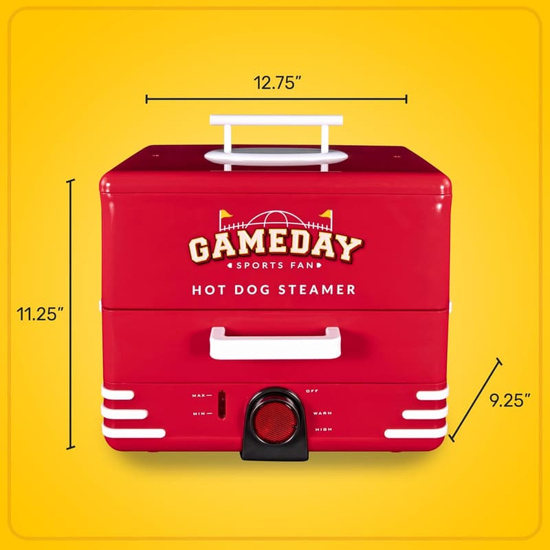 Game Day Hot Dog Steamer & Bun Warmer for 20 Dogs & 8 Buns