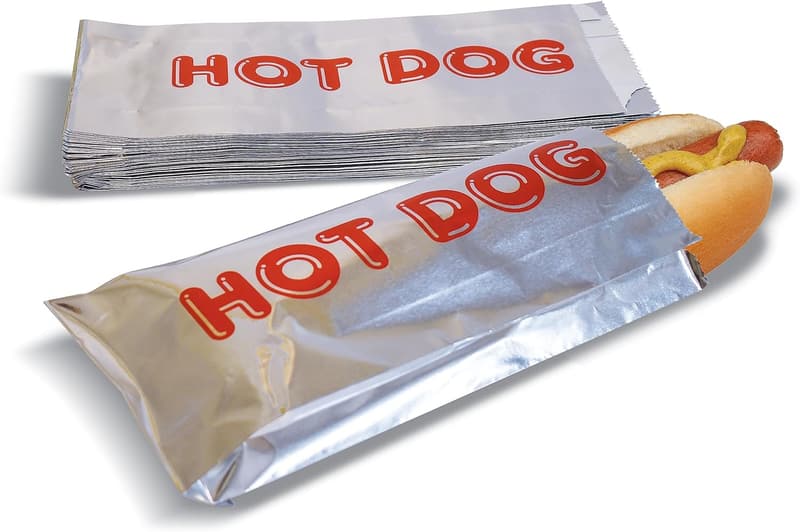 Insulated Disposable Hot Dog Foil Bags, 50 Pack
