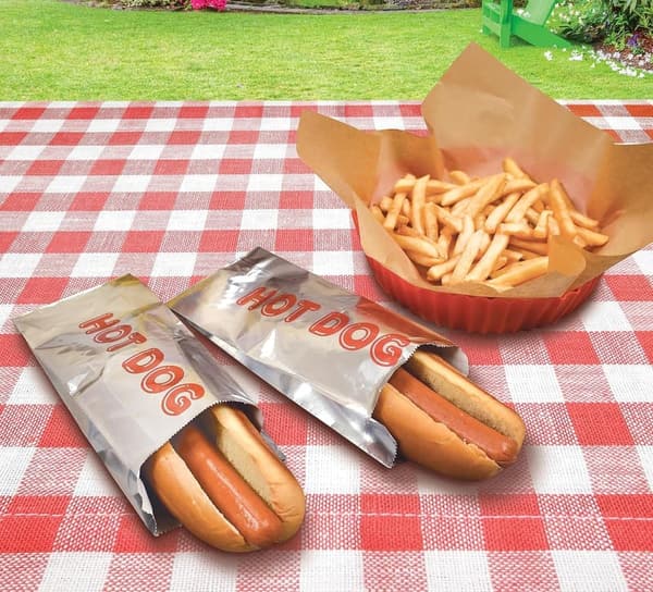 Insulated Disposable Hot Dog Foil Bags, 50 Pack