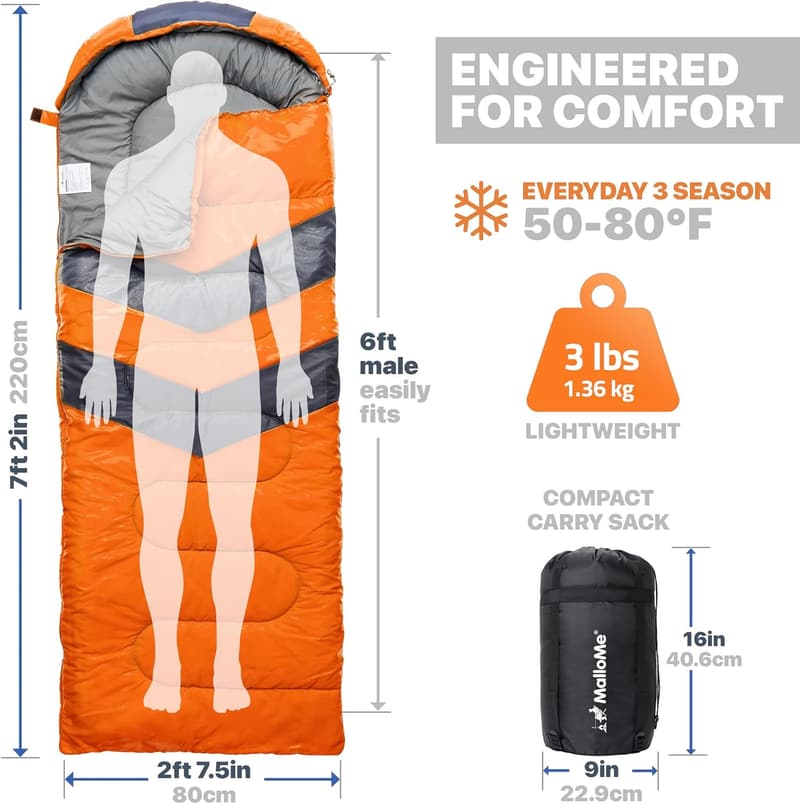 Lightweight Cold Weather Sleeping Bag for Kids & Adults