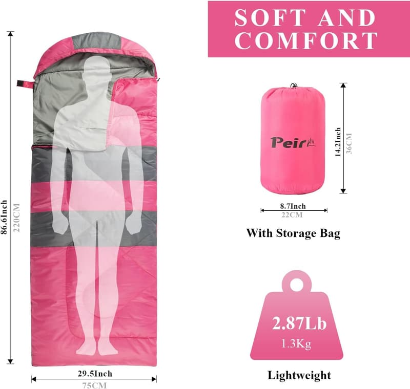 3-Season Lightweight Waterproof Sleeping Bag for Adults