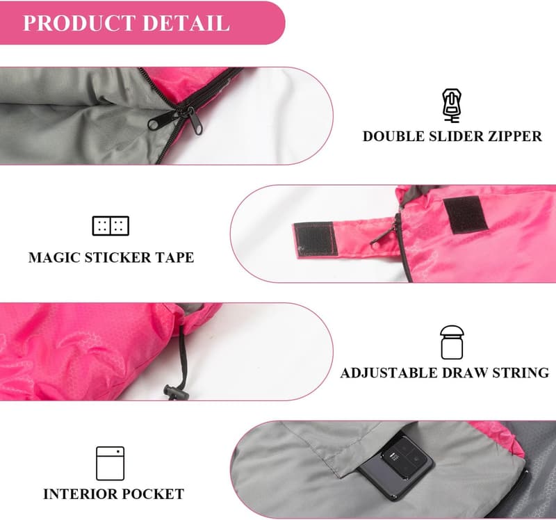 3-Season Lightweight Waterproof Sleeping Bag for Adults