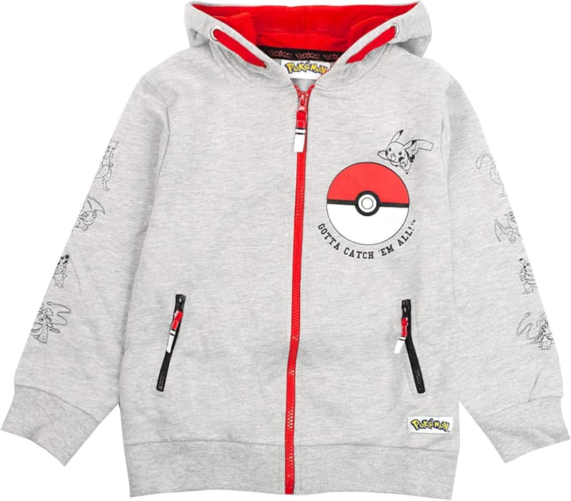 Boys' Zip-Up Grey Pokémon Hoodie for All Seasons