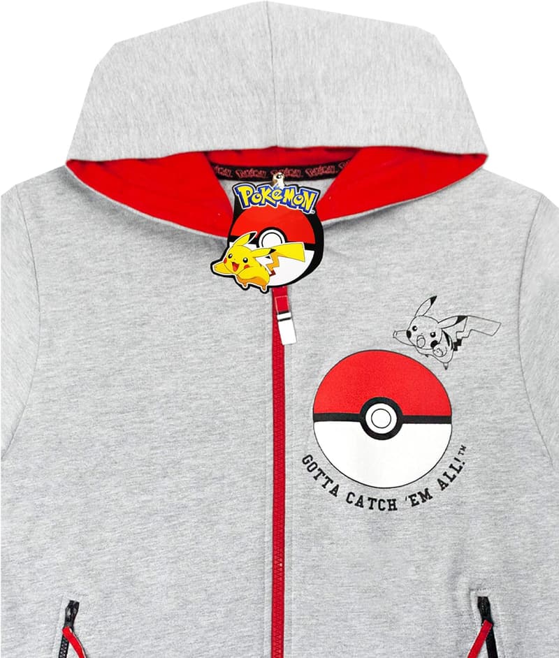 Boys' Zip-Up Grey Pokémon Hoodie for All Seasons
