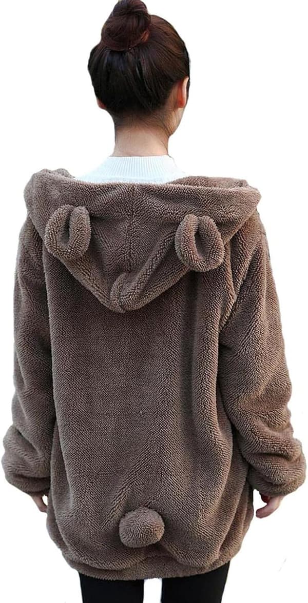 Fluffy 2-Ply Sherpa Bear Tail Hoodie for Women