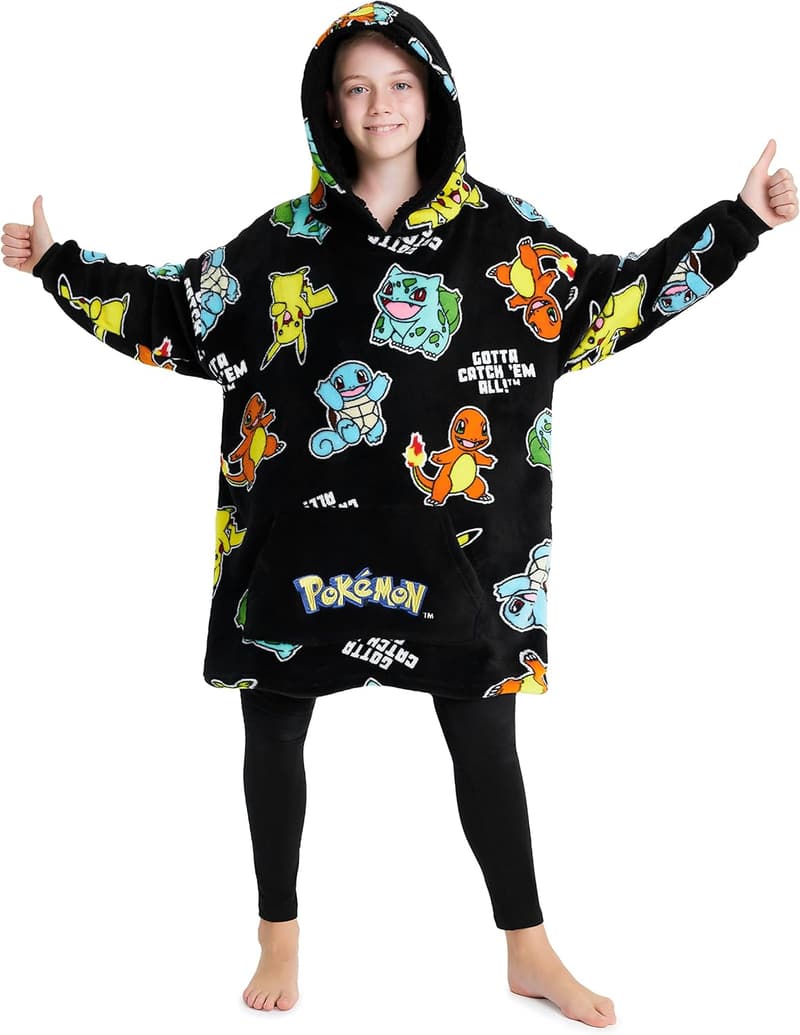 Cozy Pikachu Fleece Blanket Hoodie for Kids & Teens