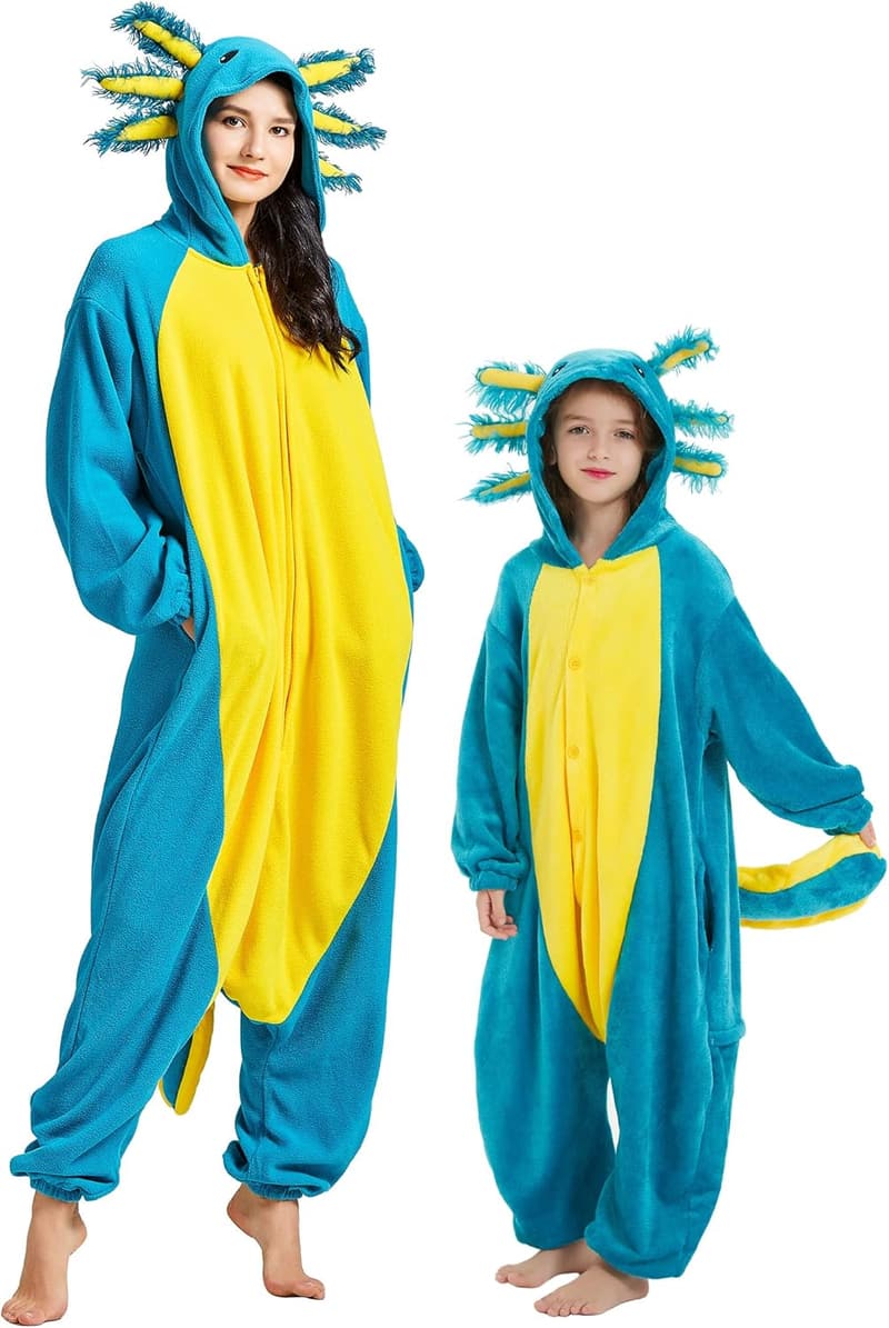 Axolotl Onesie Pajamas for Unisex Halloween Cosplay Sleepwear
