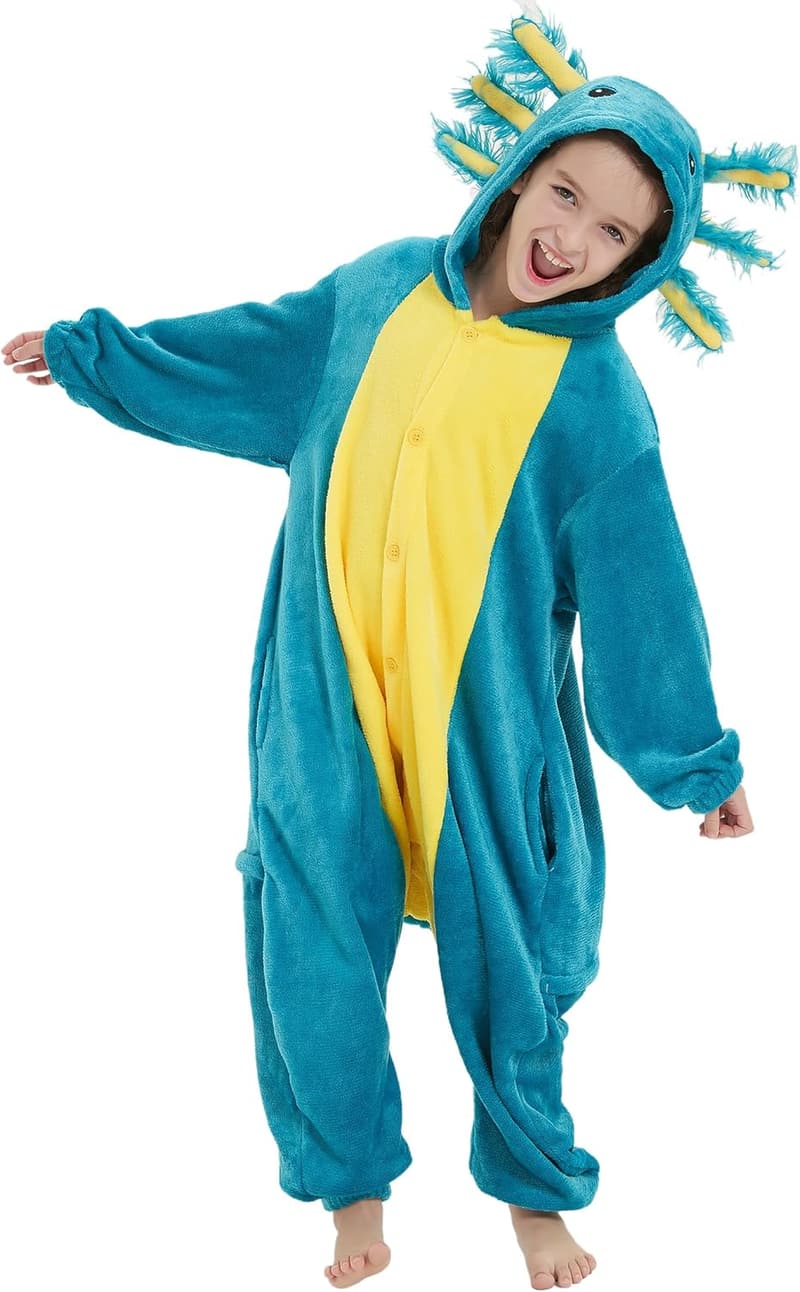 Axolotl Onesie Pajamas for Unisex Halloween Cosplay Sleepwear