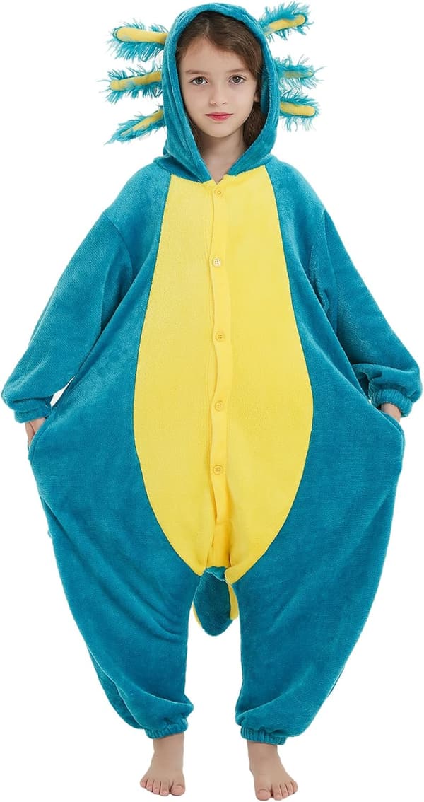 Axolotl Onesie Pajamas for Unisex Halloween Cosplay Sleepwear