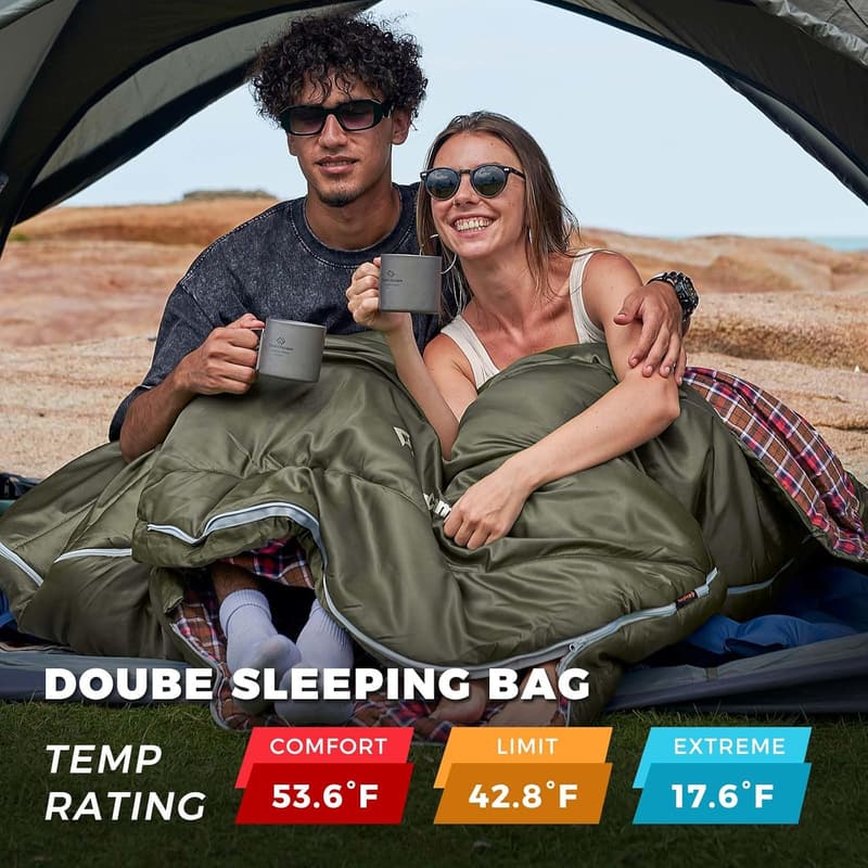 Queen Size Double Sleeping Bag for Couples, Waterproof Flannel