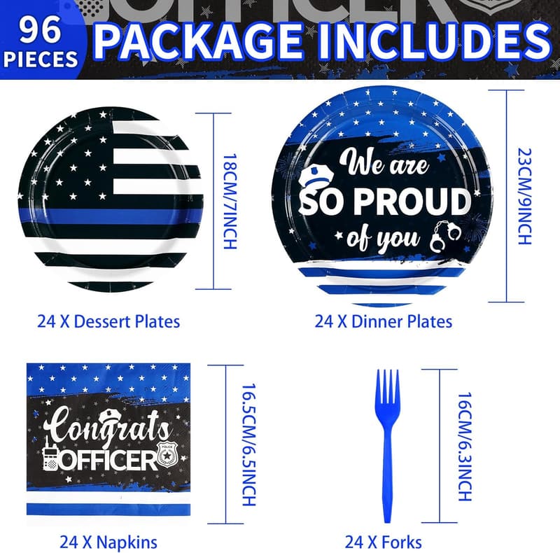Police Academy Graduation Party Supplies - 96 pcs Theme Set