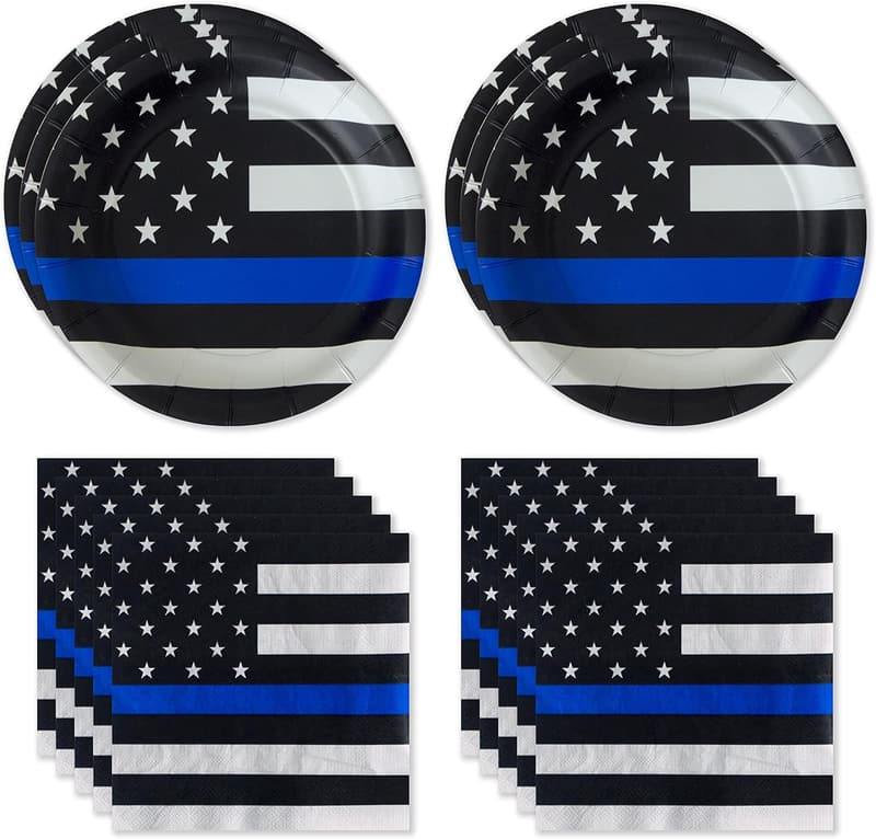 Thin Blue Line Party Supplies for 16 with Plates & Napkins