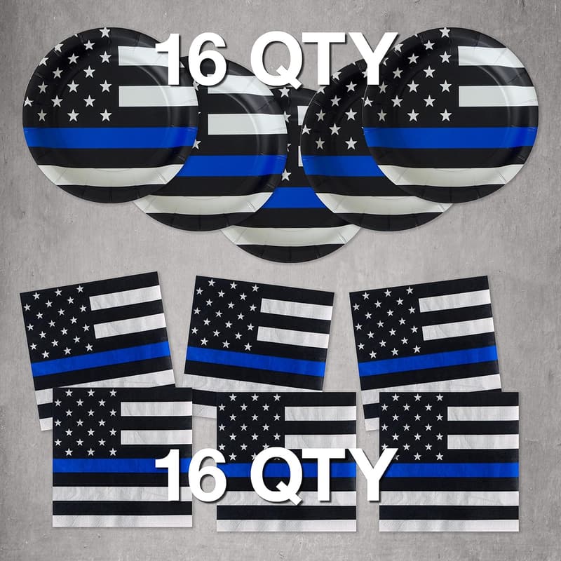 Thin Blue Line Party Supplies for 16 with Plates & Napkins