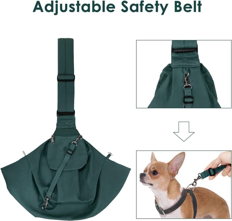 Small Pet Sling Carrier with Adjustable Strap and Safety Belt