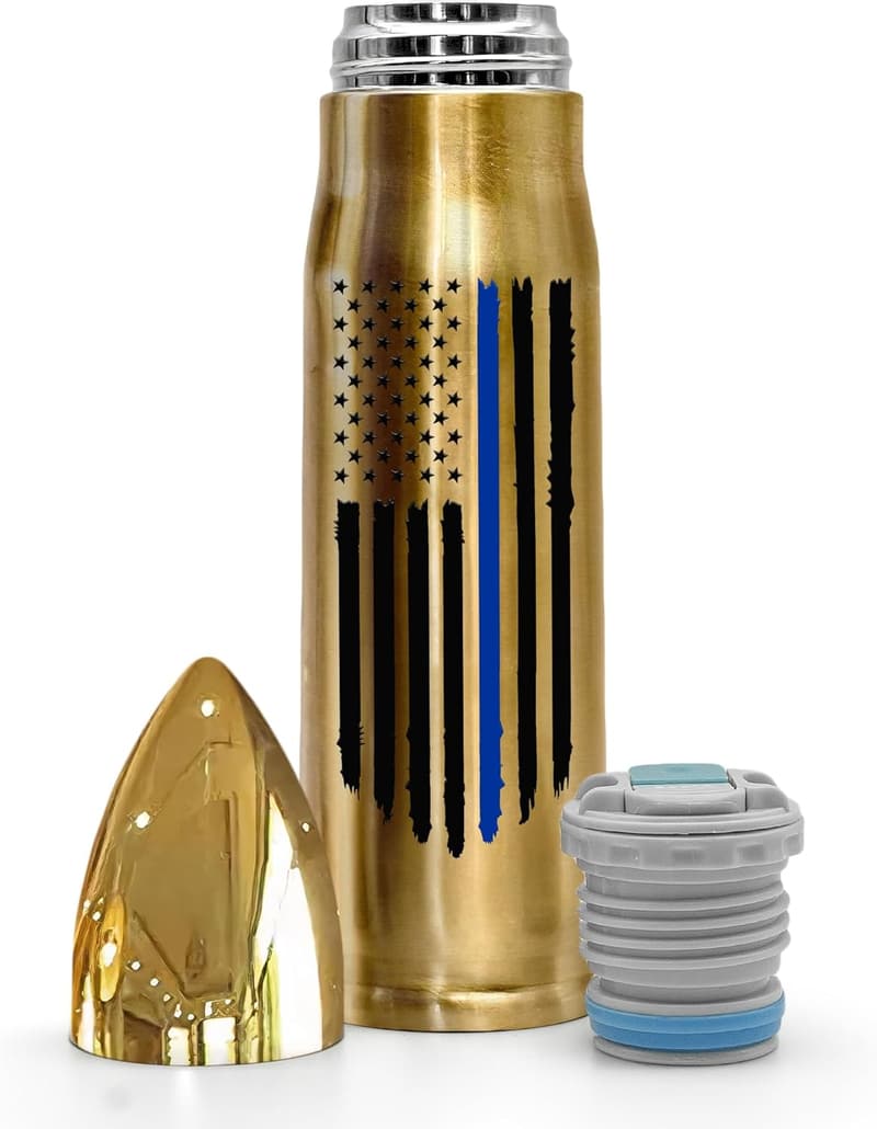 Thin Blue Line Bullet Tumbler - 17oz Stainless Steel Gift for Men