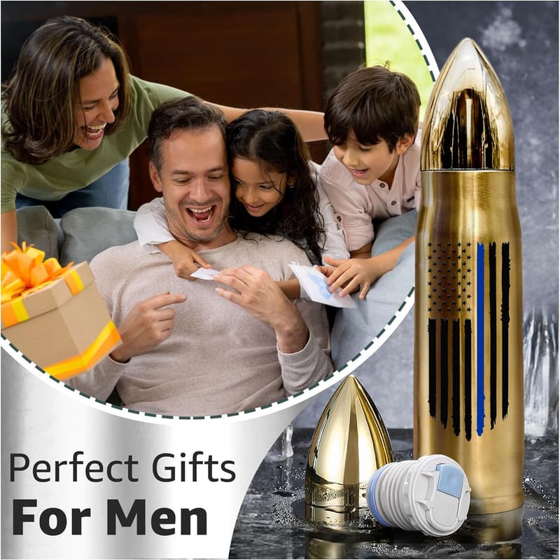 Thin Blue Line Bullet Tumbler - 17oz Stainless Steel Gift for Men