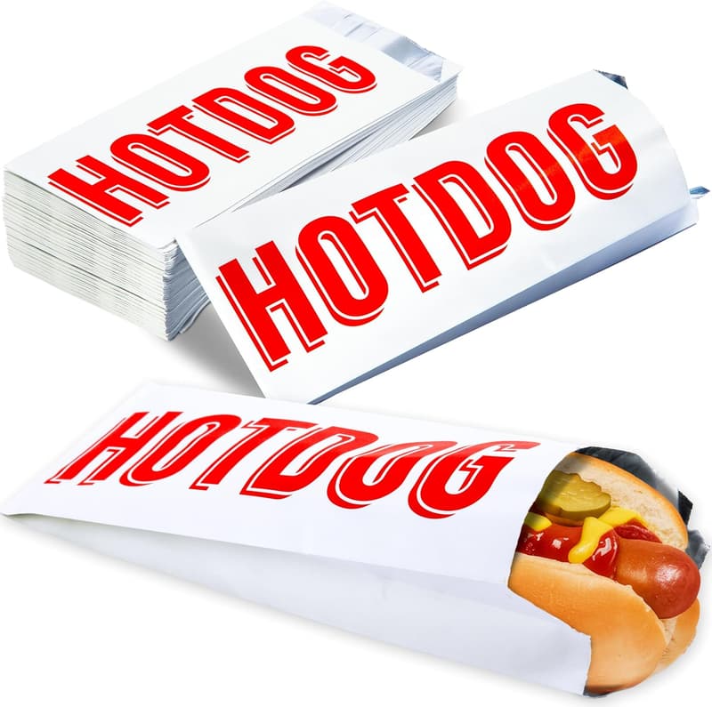 Foil Hot Dog Wrapper Bags - 100 Pack, Durable Party Supplies