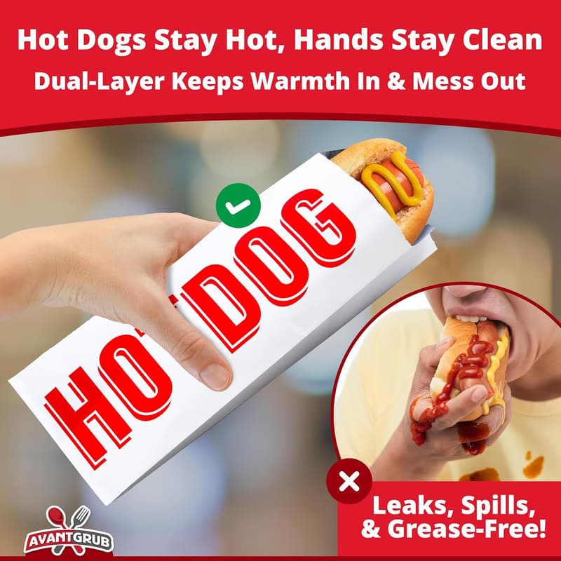 Foil Hot Dog Wrapper Bags - 100 Pack, Durable Party Supplies