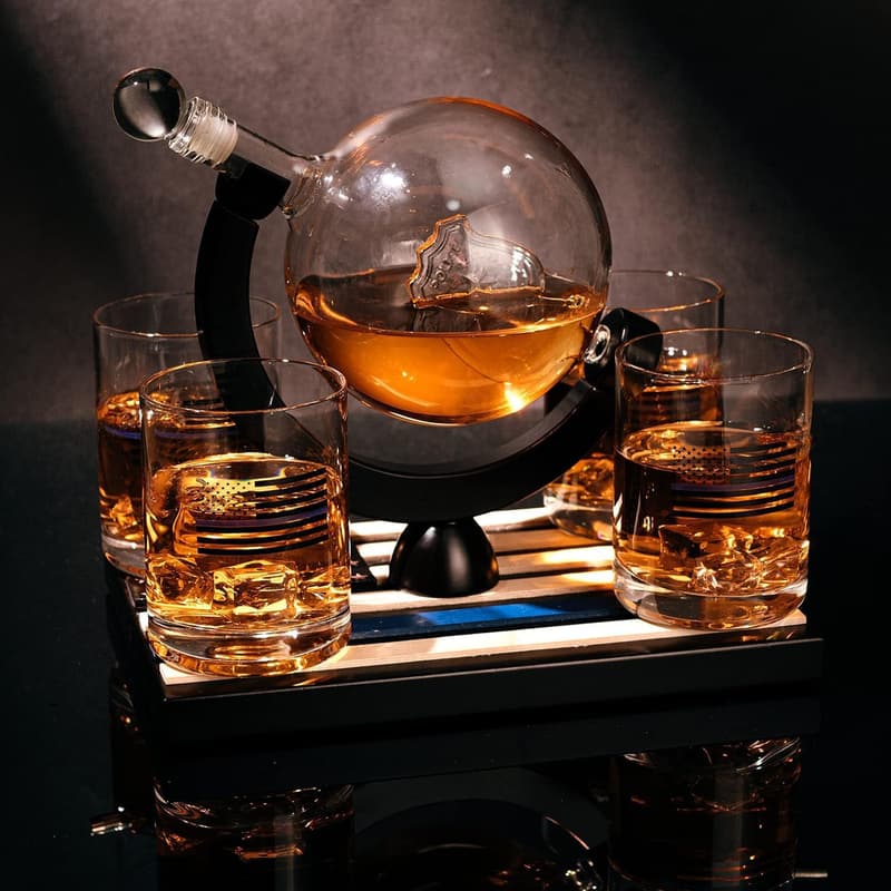 Thin Blue Line Whiskey Decanter Set with Glasses - Police Gifts for Dad
