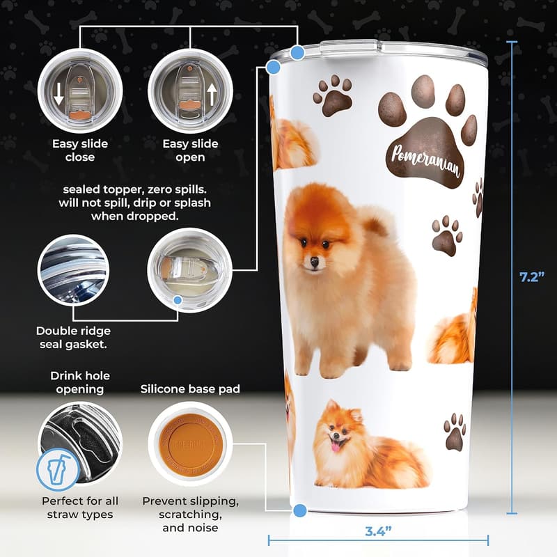 Pomeranian Insulated Tumbler for Dog Parents - 20oz, Dishwasher Safe